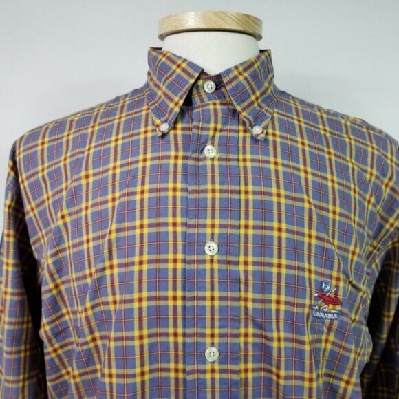 Faconnable Large Mens Multi Color Plaid Button Front Shirt Made in USA Cotton - Picture 3 of 7